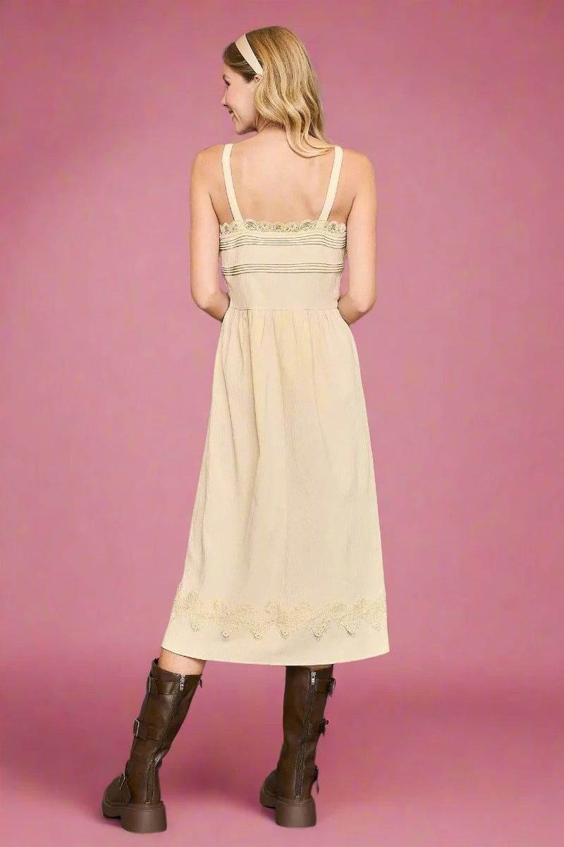 Lace Sleeveless Midi Dress - Champagne