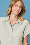 Snap Button Collared Top - Grey