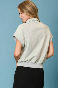 Snap Button Collared Top - Grey