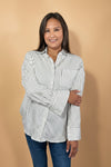 Oversized Striped Long Sleeve Shirt - White