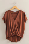 Short Sleeve Surplice Top - Chestnut