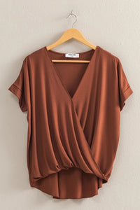 Short Sleeve Surplice Top - Chestnut