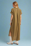 Button Up Maxi Shirt Dress - Olive