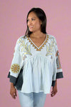 Embroidered Gauzy Top - Dusty Blue