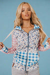 Full Zip Gingham Garden Sweatshirt