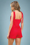 Piped Square Neck Self Tie Top - Red