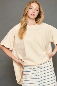 Scalloped Sleeve Oversized Top - Ecru