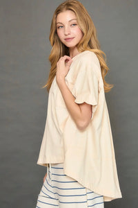 Scalloped Sleeve Oversized Top - Ecru