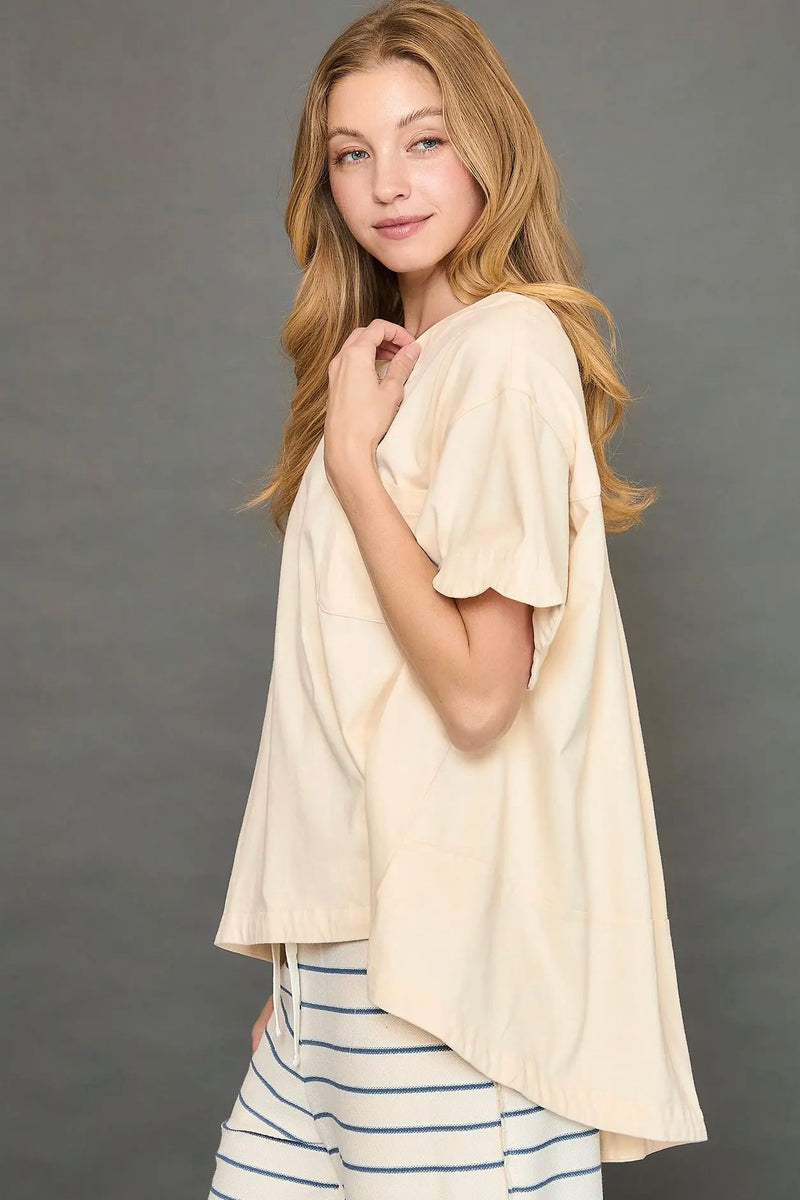 Scalloped Sleeve Oversized Top - Ecru