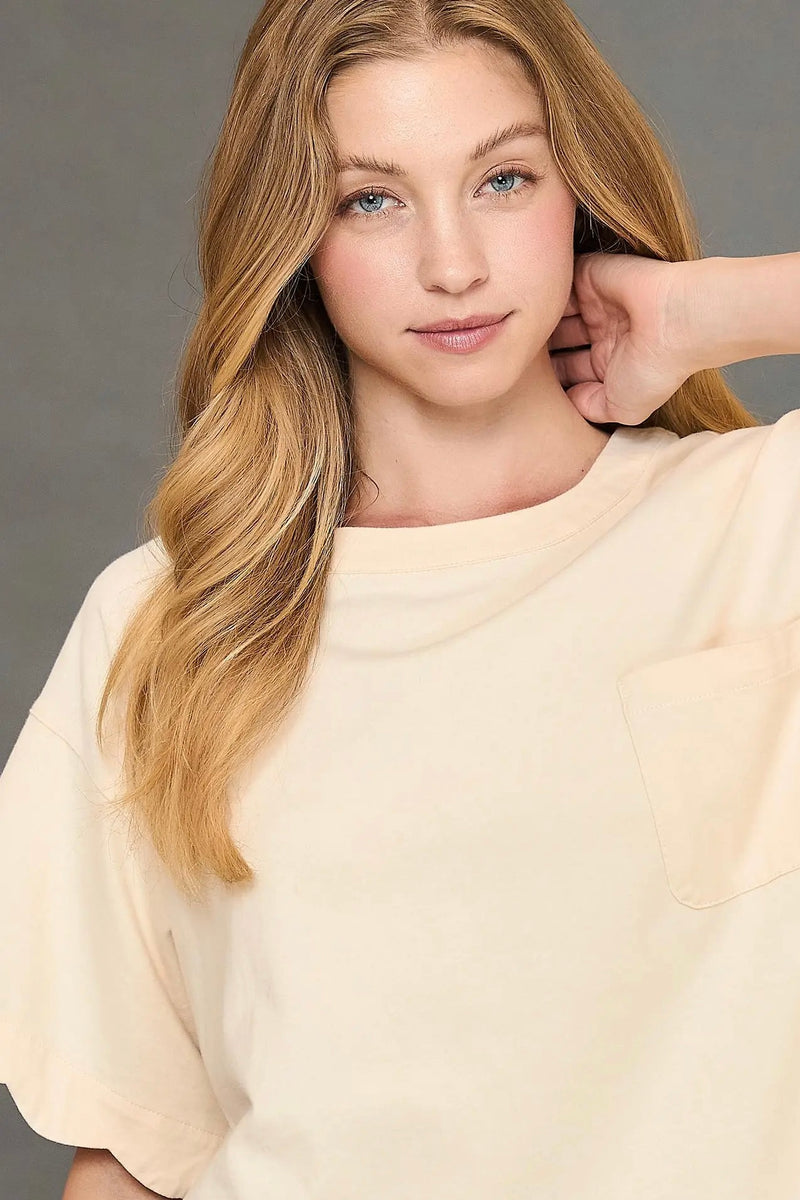 Scalloped Sleeve Oversized Top - Ecru