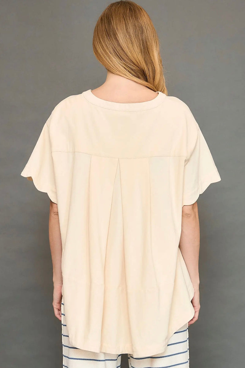 Scalloped Sleeve Oversized Top - Ecru