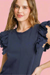 Scalloped Double Ruffle Romper - Navy