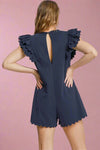 Scalloped Double Ruffle Romper - Navy