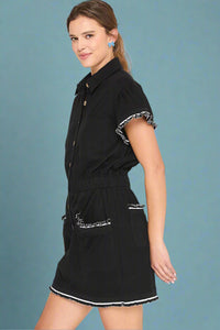 Button Down Ruffle Dress - Black
