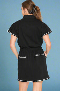 Button Down Ruffle Dress - Black