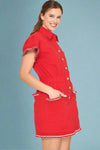 Button Down Ruffle Dress - Red