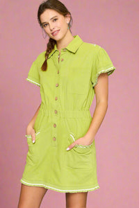 Button Down Ruffle Dress - Tea Green