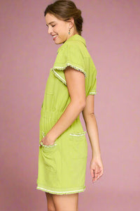 Button Down Ruffle Dress - Tea Green