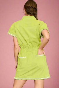 Button Down Ruffle Dress - Tea Green