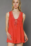 Mineral Wash Romper - Tomato Red