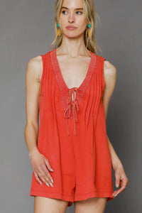 Mineral Wash Romper - Tomato Red