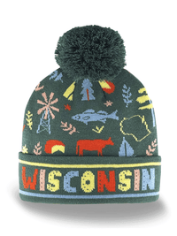 Wisconsin State Knit Beanie Winter Hat Pom Pom