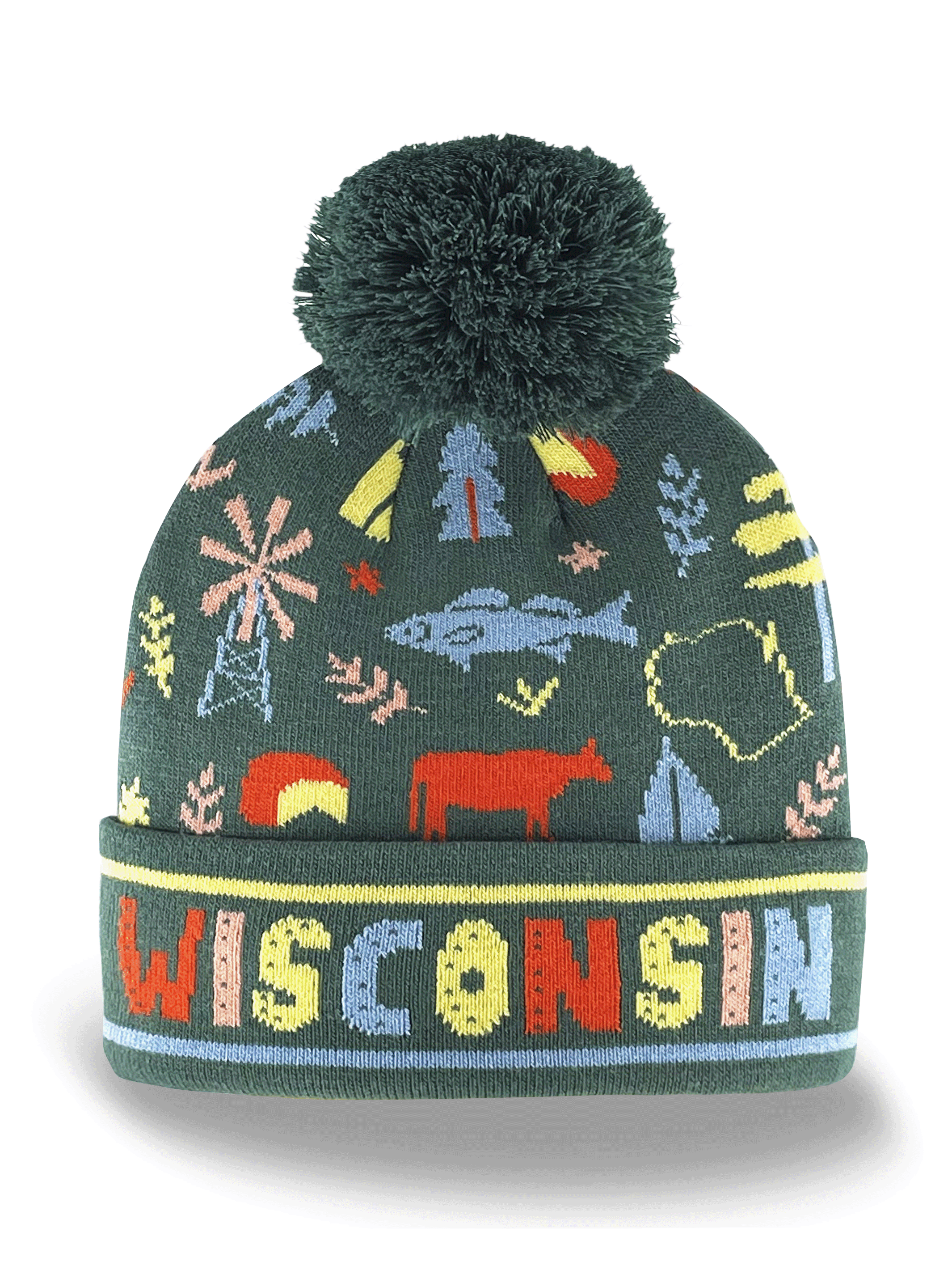 Wisconsin State Knit Beanie Winter Hat Pom Pom