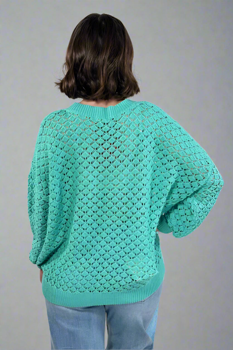 Light Weight Open Knit Sweater - Atlantis Green