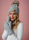Light Gray Cable Knit Pom Hat