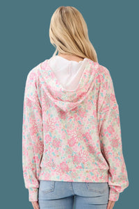 Floral Ribbed Quarter-Zip Hoodie