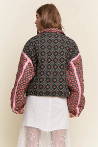 Floral Pattern Padded Jacket - Pink