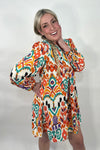 Babydoll Multi Print Dress - Orange