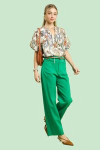 Button Stretched Pants - Island Green
