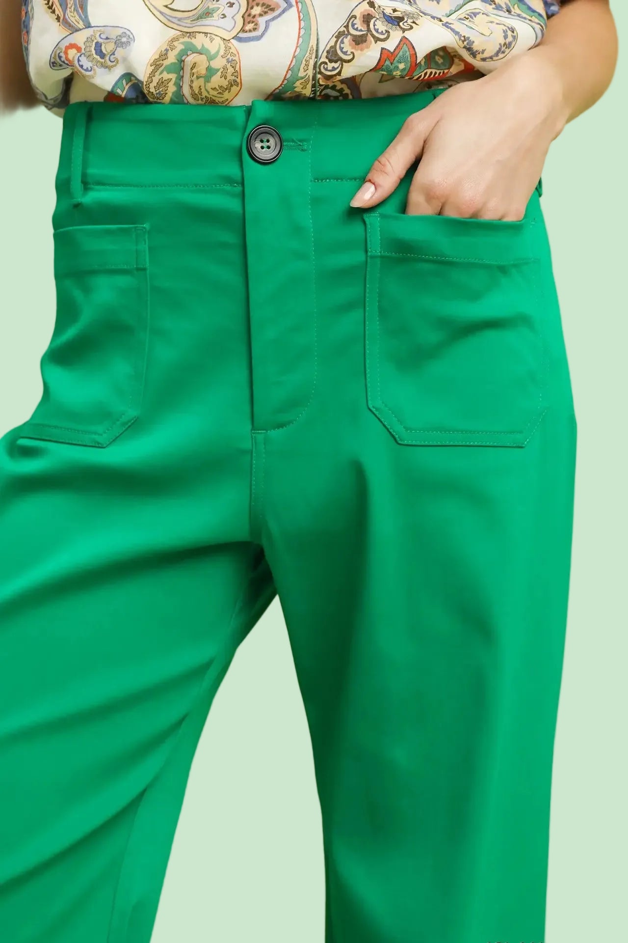 Button Stretched Pants - Island Green