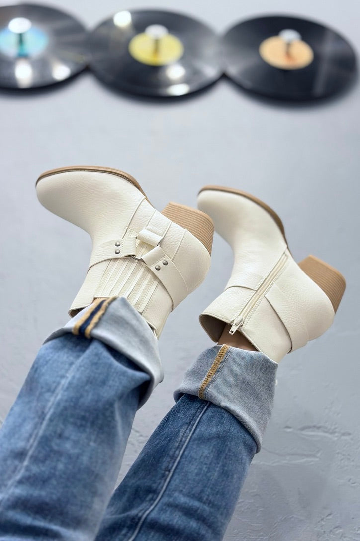 The Caleb - White  Paneled Moto Bootie