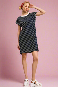 Side Slit Striped T Shirt Dress - Galaxy