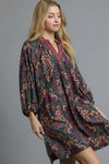 Floral Damask Collared Dress - Caramel