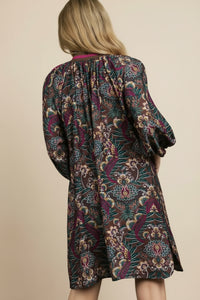 Floral Damask Collared Dress - Caramel