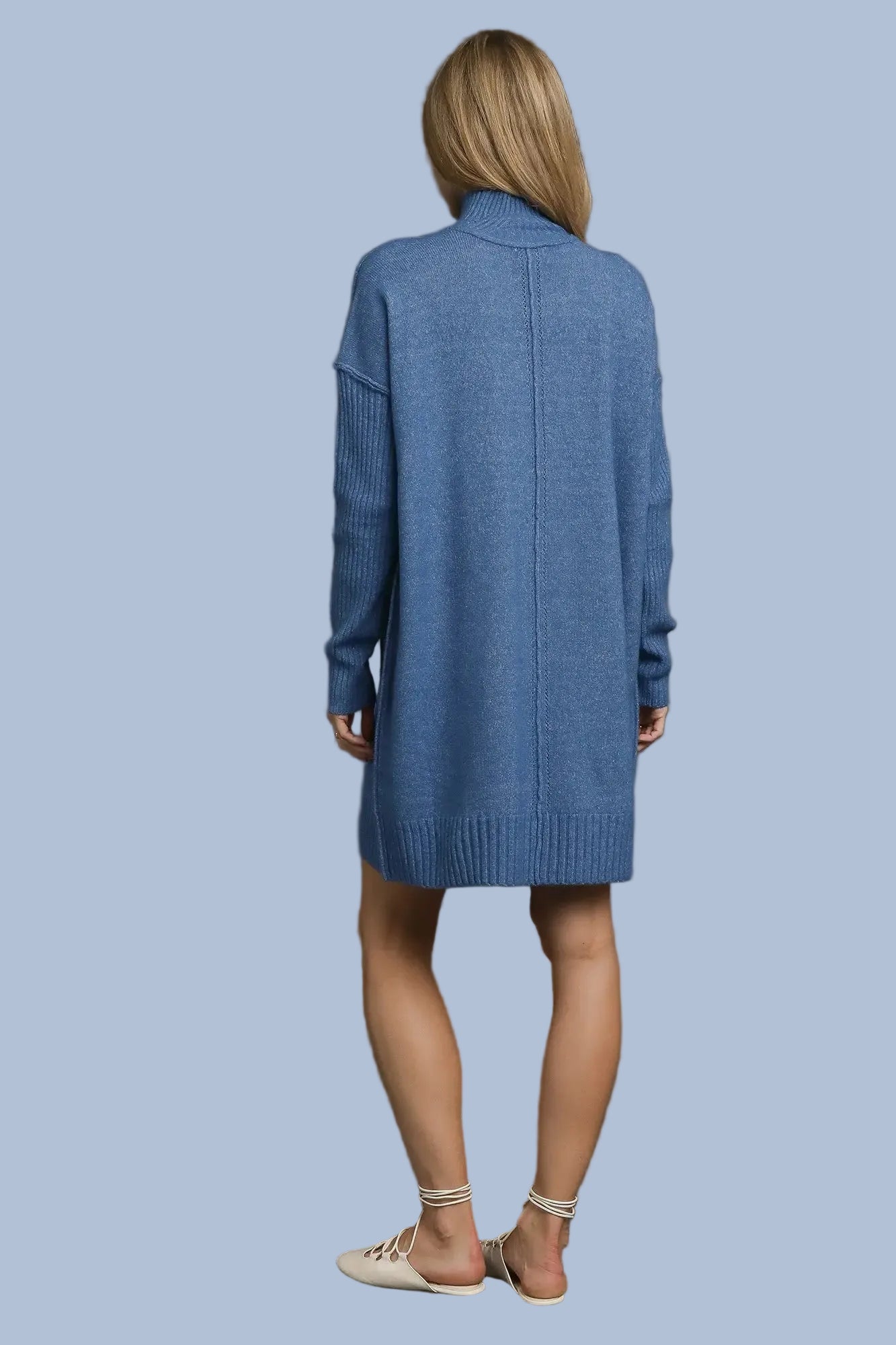 Cozy Turtleneck Sweater Dress - Blue