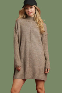 Cozy Turtleneck Sweater Dress - Mocha