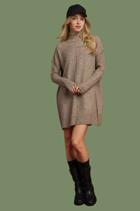 Cozy Turtleneck Sweater Dress - Mocha
