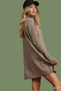 Cozy Turtleneck Sweater Dress - Mocha
