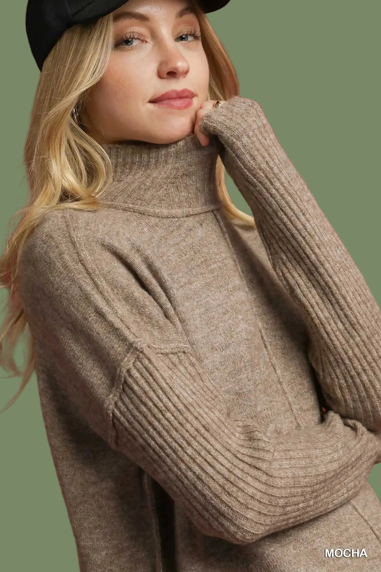 Cozy Turtleneck Sweater Dress - Mocha