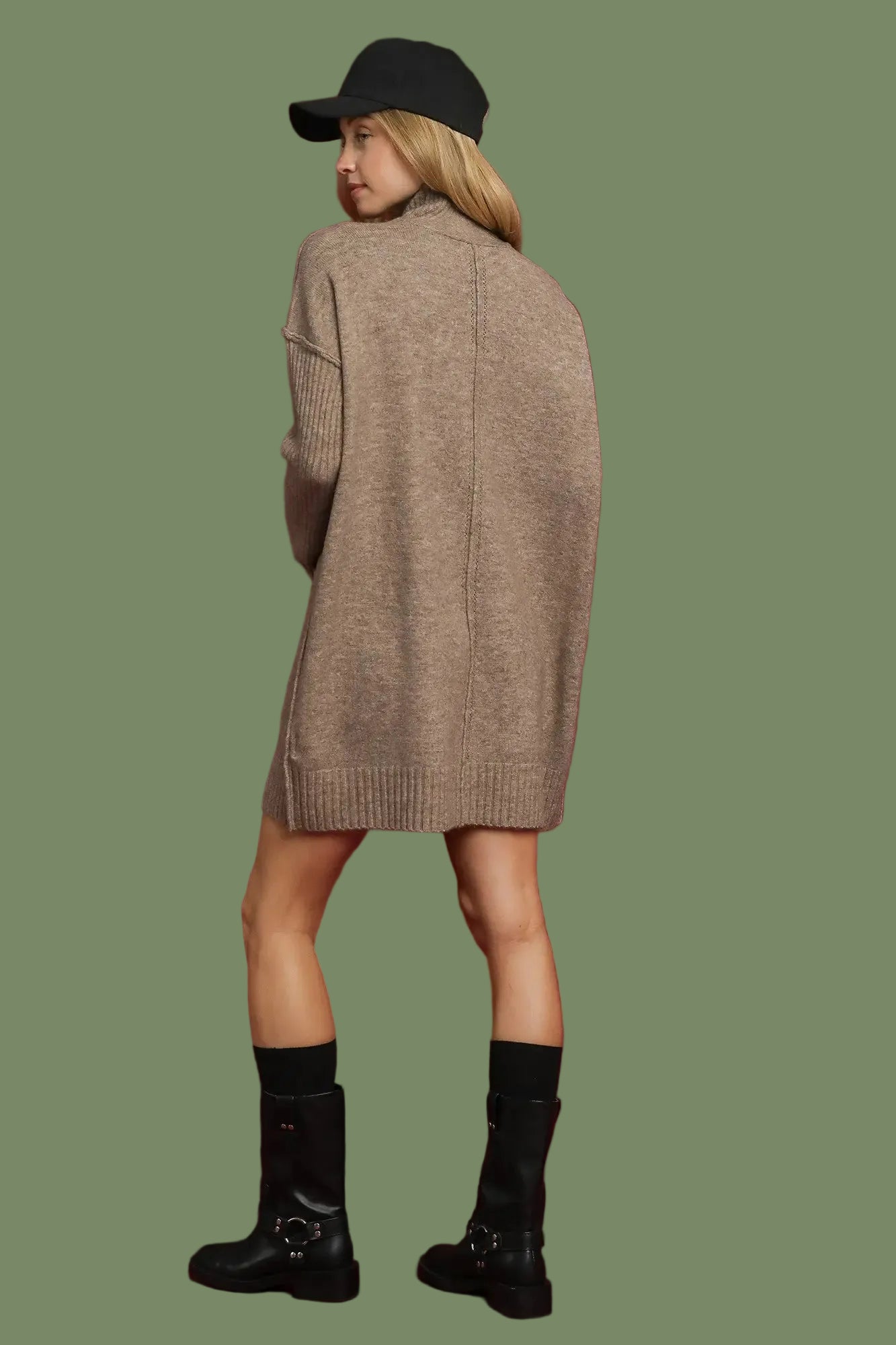 Cozy Turtleneck Sweater Dress - Mocha