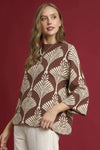 Abstract Print Pullover Sweater - Brown