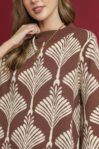 Abstract Print Pullover Sweater - Brown