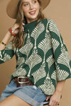 Abstract Print Pullover Sweater - Green