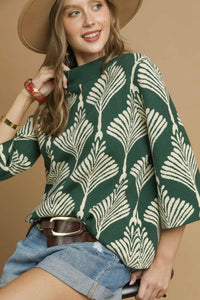 Abstract Print Pullover Sweater - Green