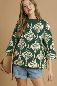 Abstract Print Pullover Sweater - Green