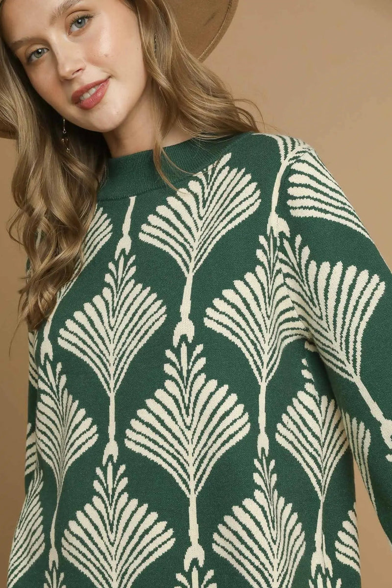 Abstract Print Pullover Sweater - Green